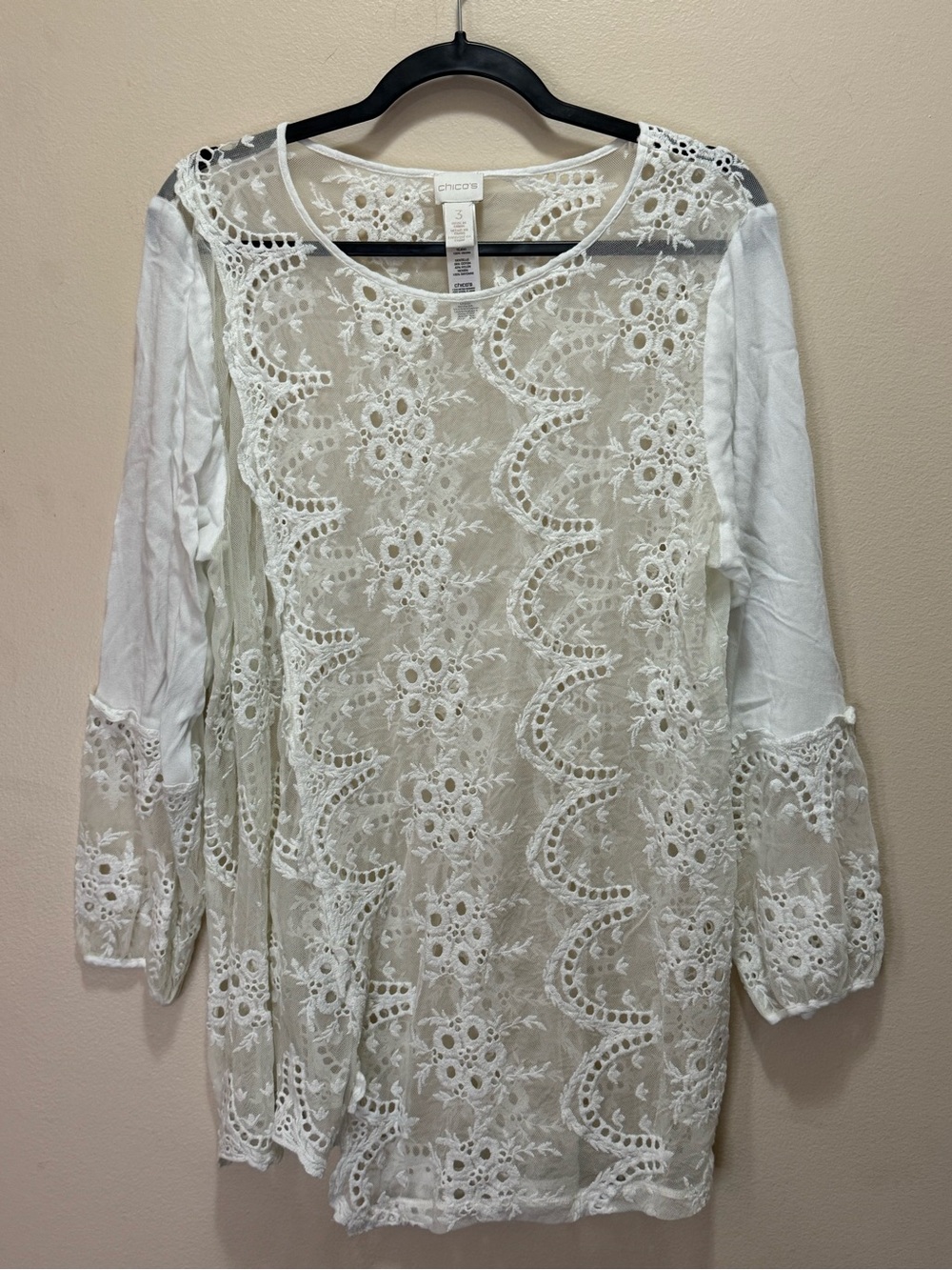 Chico's White Floral Lace and Embroidery Overlay Tunic